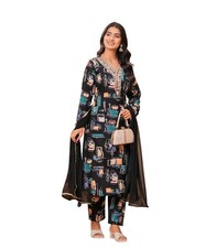 Women's Rayon Multicolor Printed Straight Kurta with Pant  Dupatta Set
