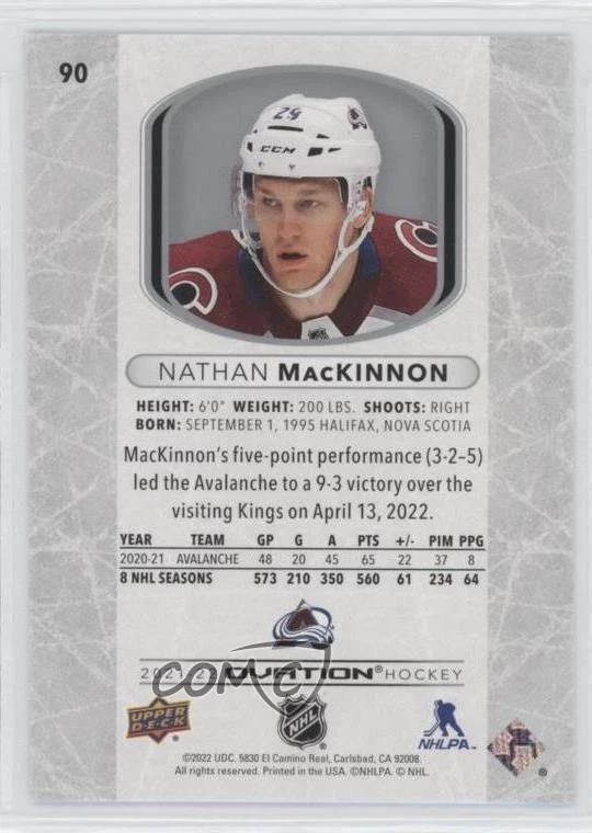 2021-22 Upper Deck Ovation Silver Foil Nathan MacKinnon #90 - Image 2 of 2