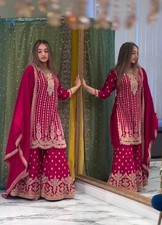 Presenting New Designer Georgette Top Palazzo With Dupatta For Reception