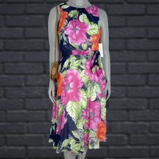 Eliza J NWT Floral Midi Chiffon Sleeveless Belt Dress Wedding Vacations Size 12