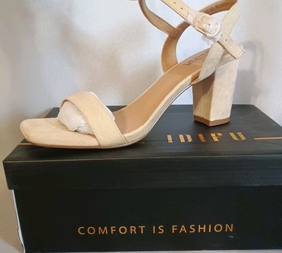 Idifu Nude Suede 3'' Wedge Heels Ankle Strap Size 9 Shoes Sandals Dress Casual