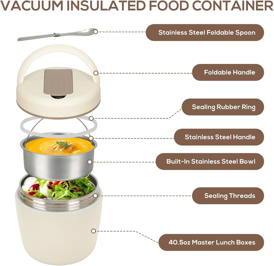 Thermos per Alimenti Caldi 1200 Ml, Contenitore Termico per Alimenti Caldi in 30 - Immagine 2 di 4