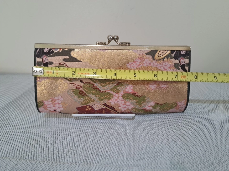 Monedero monedero vintage japonés de seda metálico pinturas Heian bloqueo de beso 3 secciones Foto 4 de 4