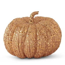K & K Interiors - 8 Inch Orange Glitter & Sequin Pumpkin - 40610C-OR