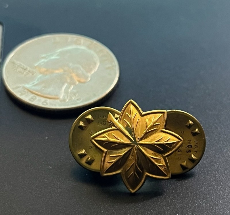 Vintage Sterling Silver Gemsco Double Clutch Shoulder Lapel U.S. Army Leaf Pin