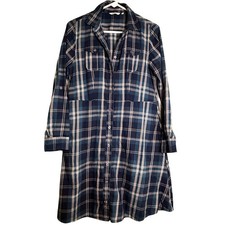 Dockers Navy Blue/Pink/Red Plaid Shirt Shift Dress Fall Harvest Autumn SMALL