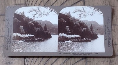 Antique Stereoview Loch Katrine Scotland Steam Boat Underwood Lake Photo 1901