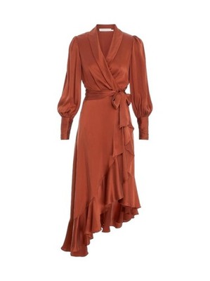 Zimmermann Silk Wrap Midi Dress Sienna Rust, Sueded Silk