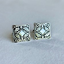 SWANK Mid-century 1960s Vintage Cufflinks, Silver Tone Black Enamel, Very Nice