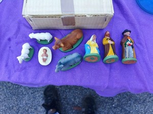 Escoffier lot 8 santons Nativité (Marie, Jésus, bœuf, âne)