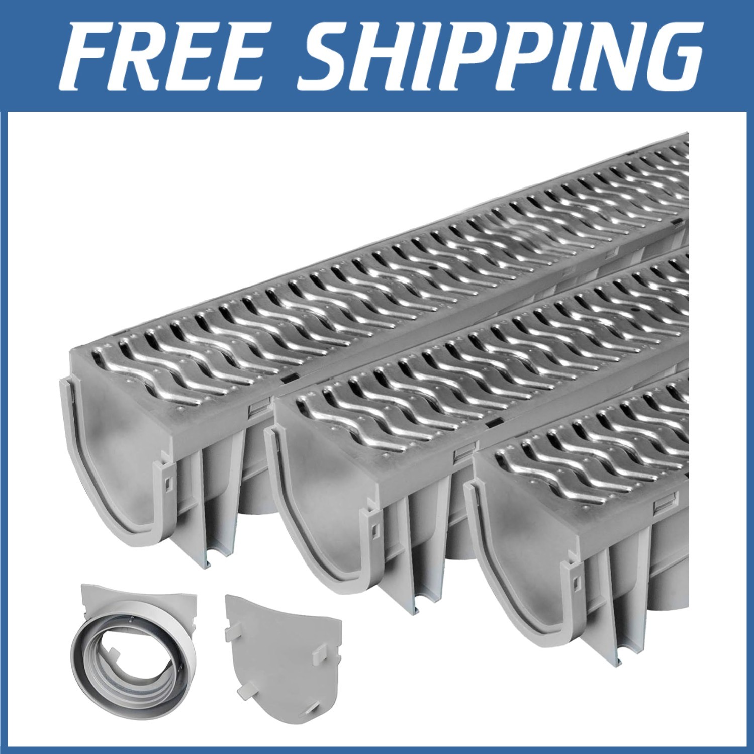 Drenaje de canal de alto rendimiento con rejilla galvanizada - Paquete de 3