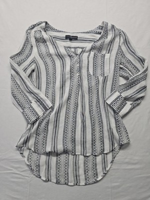 Fred David Womans 3/4 Sleeve Blouse Size Medium White & Grey