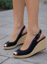 Christian Louboutin Wedge Slingback Espadrille Sandals Open Toe Black 39/8.5