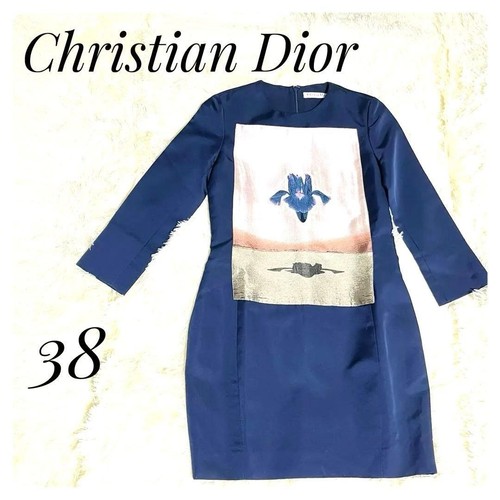 Christian Dior Monsieur, [Used] Christian Dior Raf Simons Silk Iris Print Dress Navy Italy Size 38 Rare