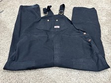 Round House Bib Overalls Men's 46x32 Black Double Knee Carpenter Made In USA