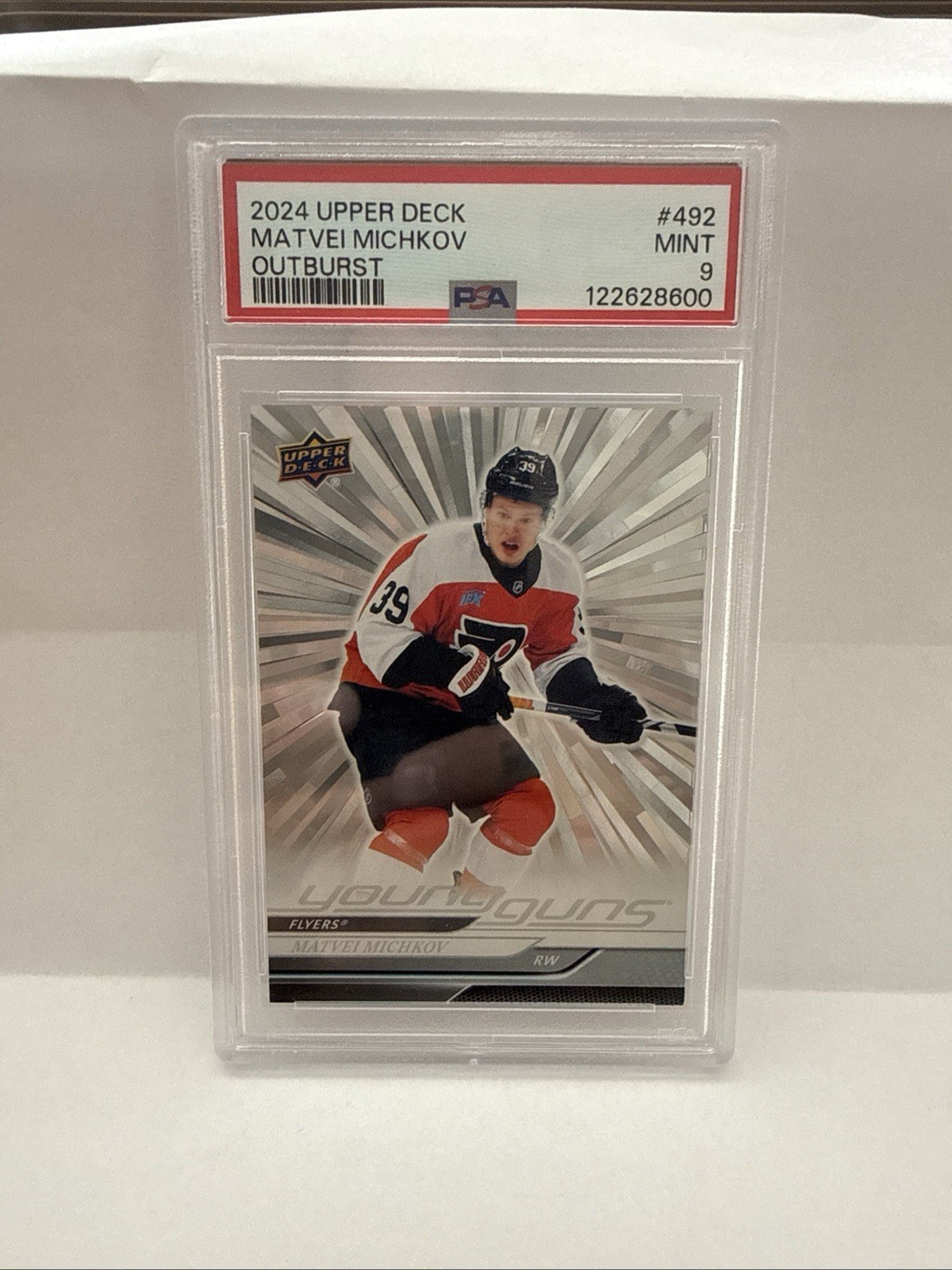 2024 Upper Deck Matvei Michkov Silver Outburst Young Guns RC #492 PSA 9