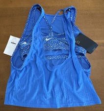 NIKE CONVERTIBLE LAYERED POLKA DOT Blue MESH SWIM TANKINI Bikini TOP NEW 2 Piece