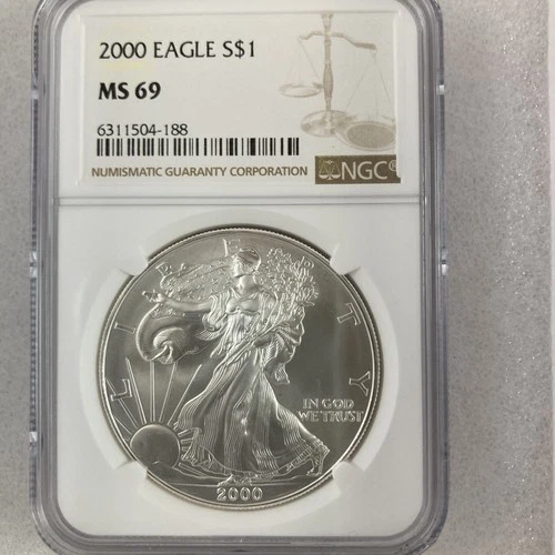 2000 1oz US Silver Eagle NGC MS69 Classic Brown Label Mint Condition