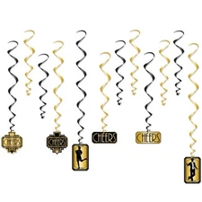 Great Roaring 1920's Hanging Whirls 12 Pack 17" to 32" Foil Party Decoration