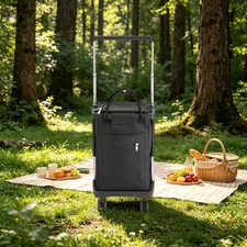 2-in-1 Shopping Trolley Wide Handle Wheeled Grocery Trolley w/ Removable Cooler