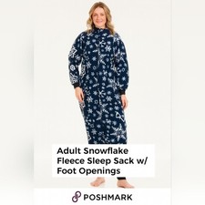 Adult Snowflake Fleece Sleep Sack w/ Foot Openings Cozy Winter Wearable Blanket