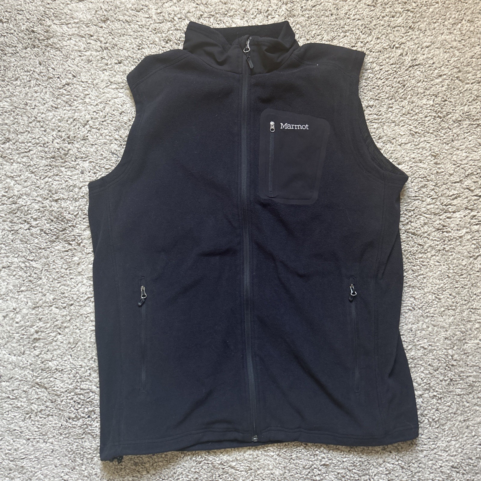 Marmot Polartec Fleece Vest Men's XL Black Full Zip Outdoor Hiking Pockets