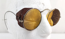 Vintage Amber Safety Glasses Leather Side Shield Steampunk Motorcycle Welding