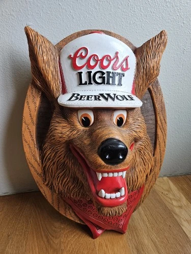 Vintage Coors Light Beer Wolf 3-D Face Sign Bar Pub Decor 14”x10”