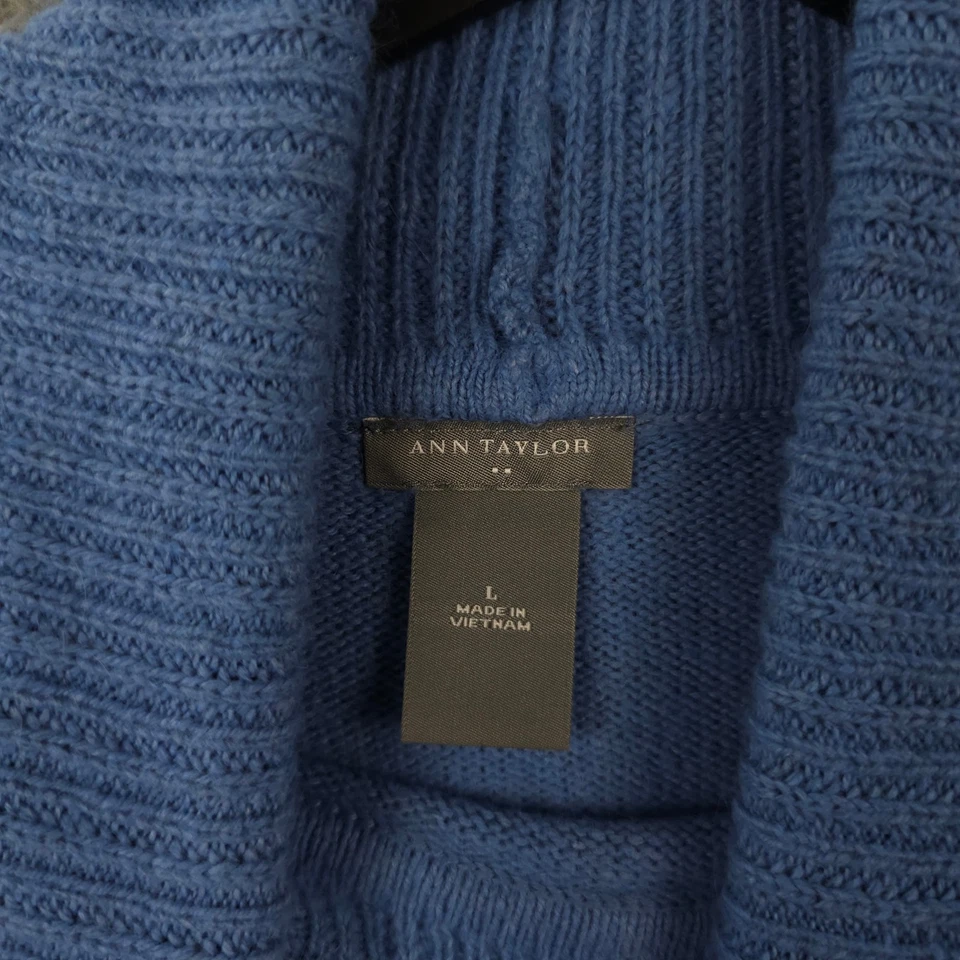 Suéter Ann Taylor Para Mujer L Azul Cuello Alto Mezcla de Cabello de Conejo Tejido Suave Pullover Foto 3 de 4