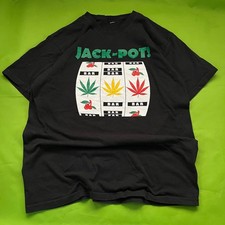 Medium Black Vintage Y2K Shirt Weed Jackpot Slot Machine Cannabis Leaf Print