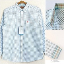 Men Ariat Wrinkle Free Classic Fit Button Shirt Large White Blue Geo long sleeve