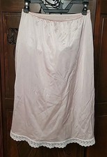 Vtg Pink 1/2 Slip Size Medium Silky Nylon Lace Hem Union Label 27" Side Slit