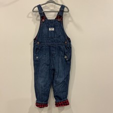 OshKosh B'gosh 3T Overalls Dark Wash Denim Flannel Lined Buffalo Red Plaid Stars