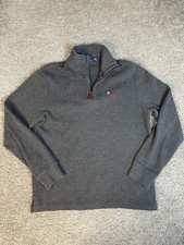 Polo Ralph Lauren Sweater Mens M Gray Mock Neck 1/4 Zip Cotton Pullover Logo