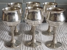 6 x Vintage Silver Plated Metal Goblets - Very Aged Metal Goblets