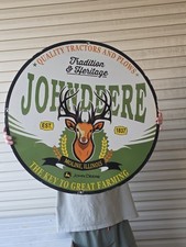 HUGE VINTAGE JOHN DEERE TRACTORS PORCELAIN SIGN FARM EQUIPMENT 29"