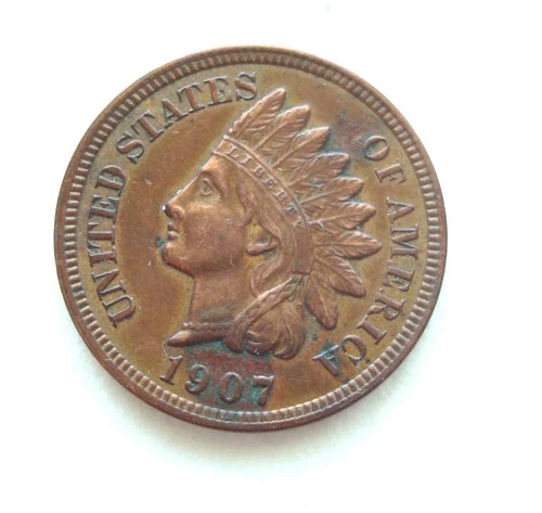 1907 Indian Head Cent Penny , AU detail, FREE SHIPPING