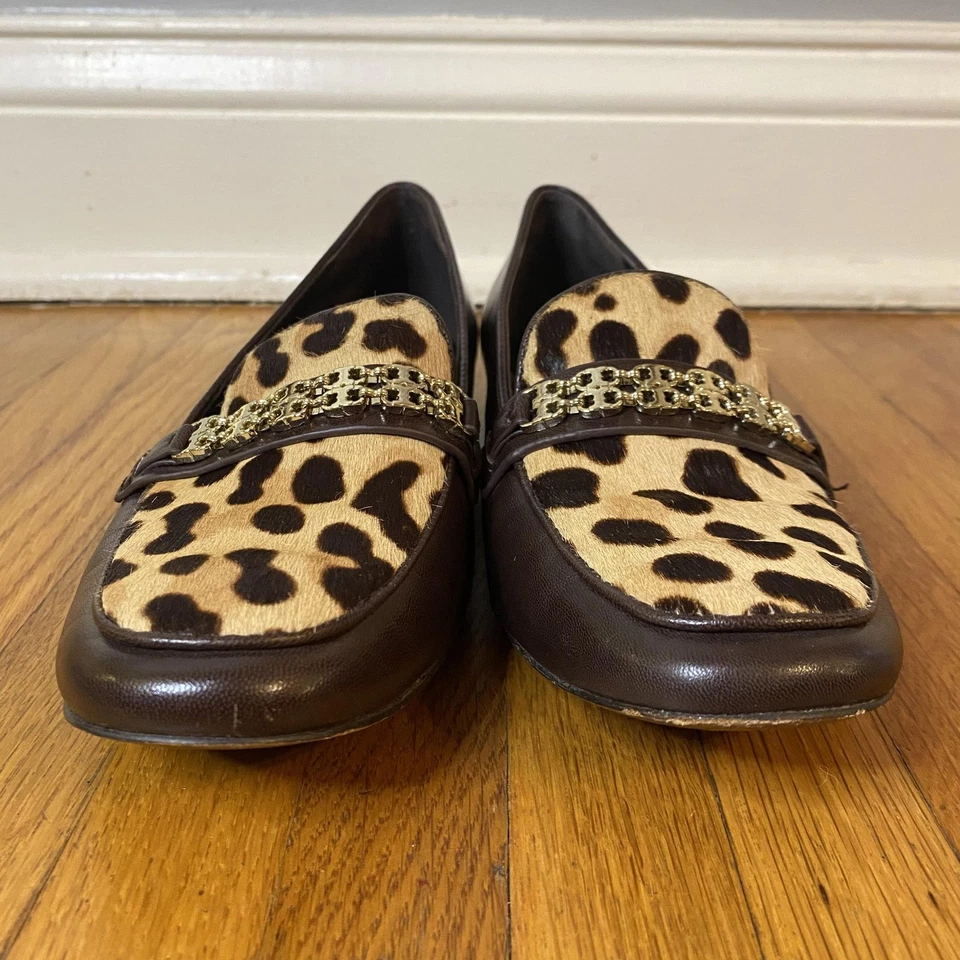 Zapatos mocasines Tory Burch para mujer talla 7,5 marrón estampado de leopardo pelo de becerro sin cordones Foto 3 de 4