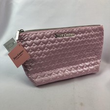 Juicy Couture Pink Quilted Heart Cosmetic Makeup Bag Travel Bottle Zipper NEW