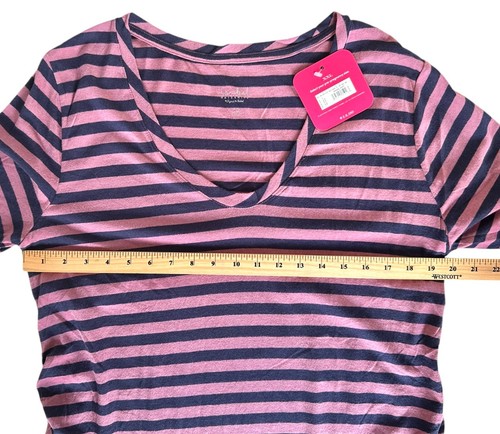 Isabel Maternity Women's Long Sleeve Scoop Neck Shirred Top Sz XXL Mauve Striped - Picture 7 of 8