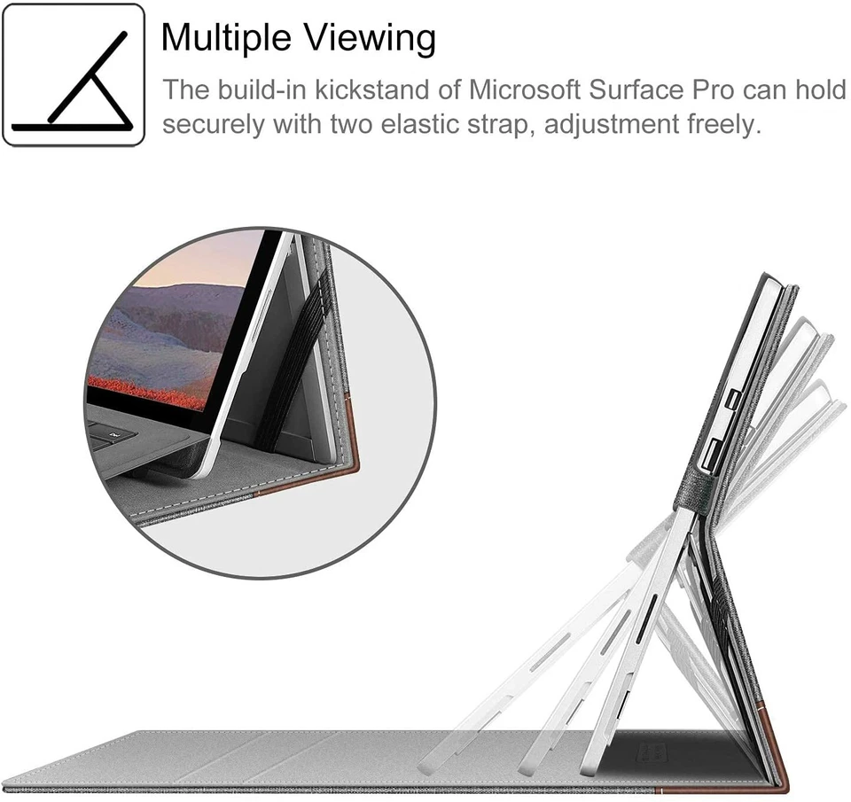 For Microsoft Surface Pro 7 Plus /7 6 5 4 Multi-Angle Case Business Cover Pocket - Image 3 of 4