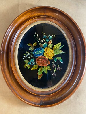 Antique  ''A Floral Scene'' Mixed Media Artwork - Framed