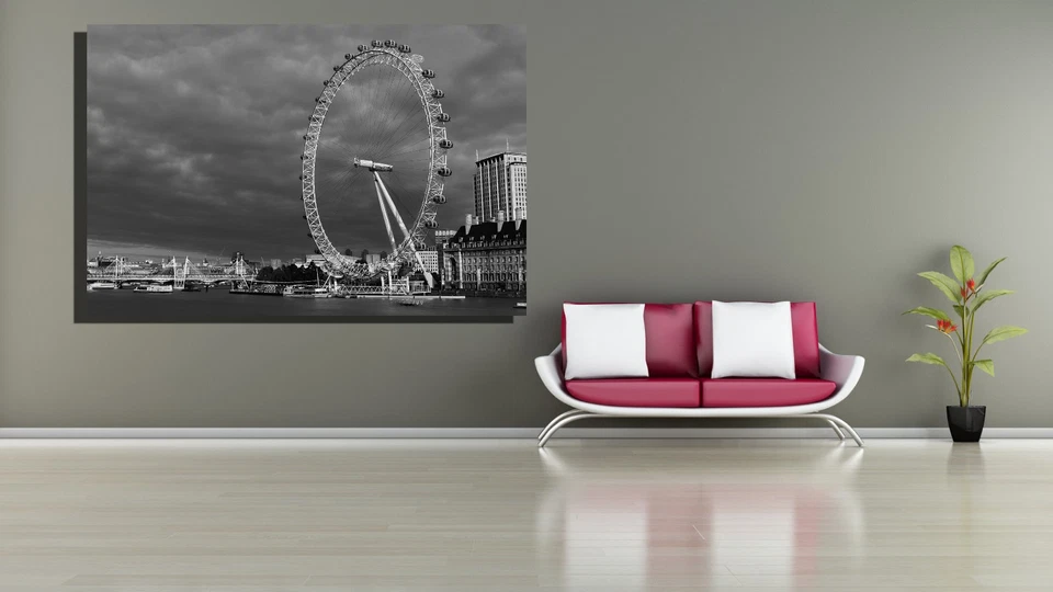 Лондонский глаз река Темза ночь постер в рамке на холсте стены художественная печать - Изображение 2 из 2