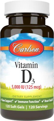 Carlson - Vitamin D3 5000 IU (125 mcg), Bone Health, Muscle Health, Cholecalcife