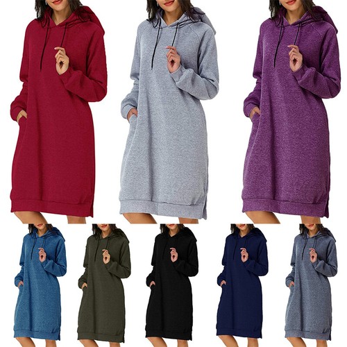 Womens Hoodie Hooded Sweatshirt Dress 