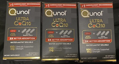 Qunol Ultra CoQ10 60 Softgels 100 mg 2 Month Supply Water Soluble Lot of 3 NEW