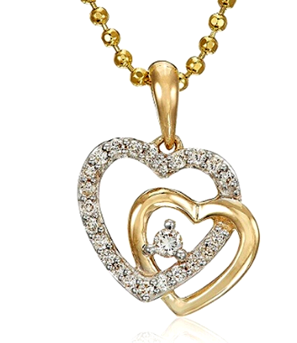Pendentif En Or 18K Avec Deux Cœurs Et Diamants 0,10 Ct - Couleur G, Clarté SI1 - Neuf Avec étiquettes - Marque Jisha