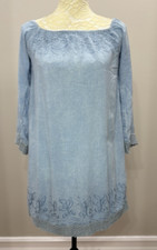 Beach by Exist Womens M Blue Embroidered Tunic Dress Lace Trim Boho Western Fest