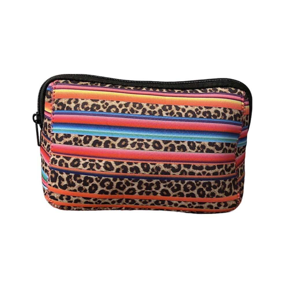 Makeup Bag Mexican Stripes Leopard Print Cosmetic Pouch With Zipper New