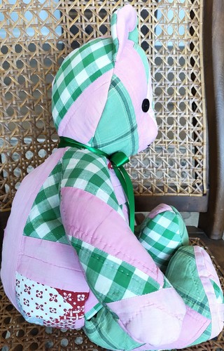 Handmade Teddy Bear Upcycled from Vintage Pieced Quilt 20 inches - Picture 2 of 5